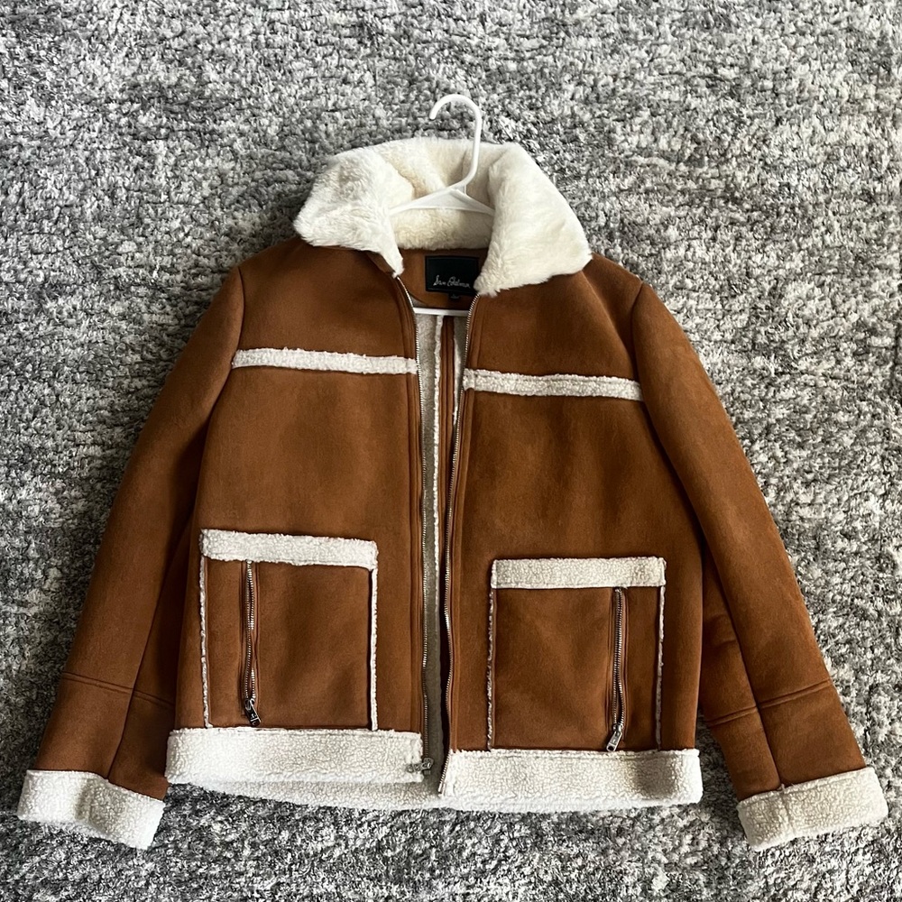 Sam Edelman Brown and Cream faux suede fur trimmed Jacket